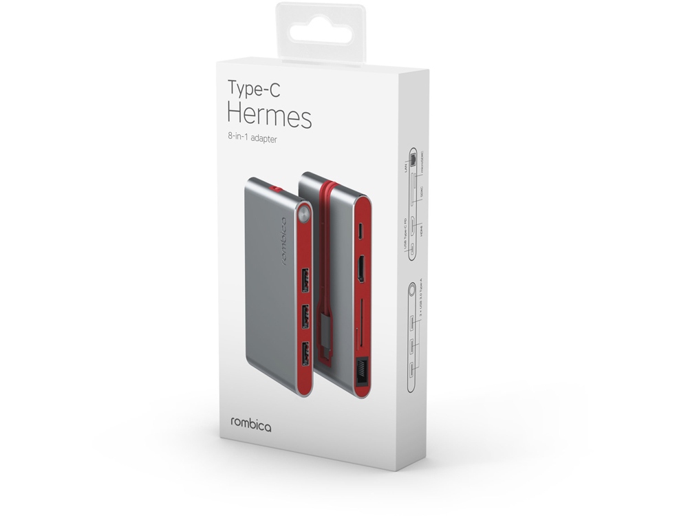 Хаб 8-в-1 Type-C «Hermes», USB 3.0 x 3, Type-C PD, HDMI, LAN, картридер — изображение 5