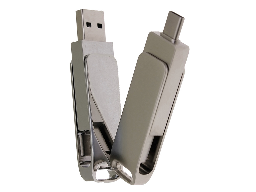 USB 2.0- флешка на 16 Гб с поворотным механизмом и дополнительным разъемом Type-C — изображение 5