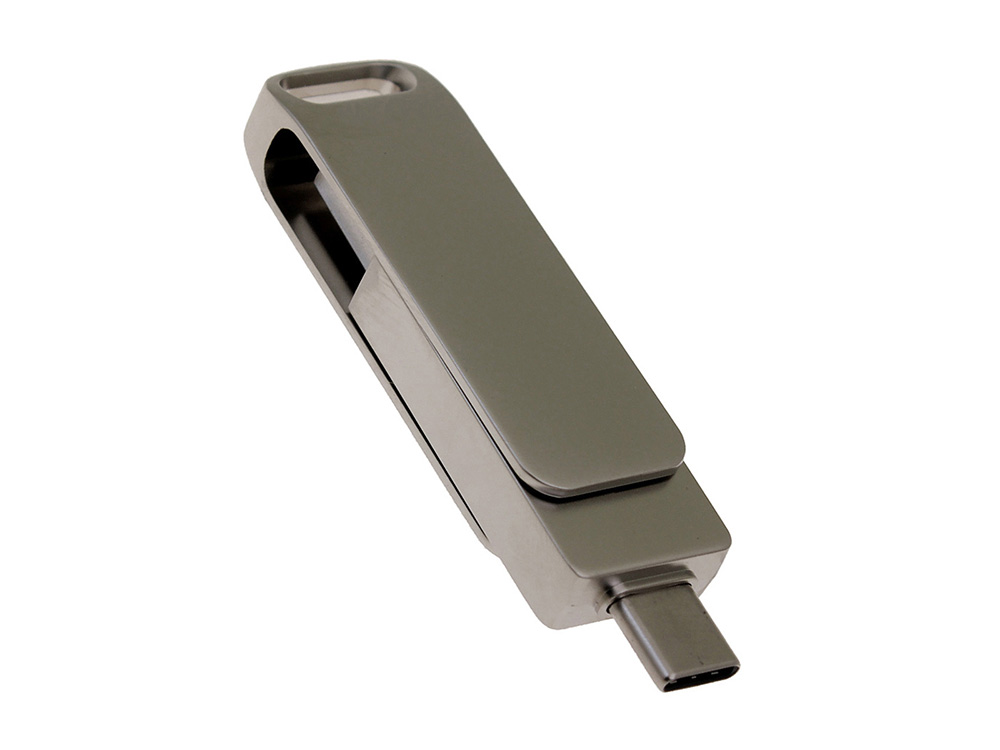 USB 2.0- флешка на 16 Гб с поворотным механизмом и дополнительным разъемом Type-C — изображение 2