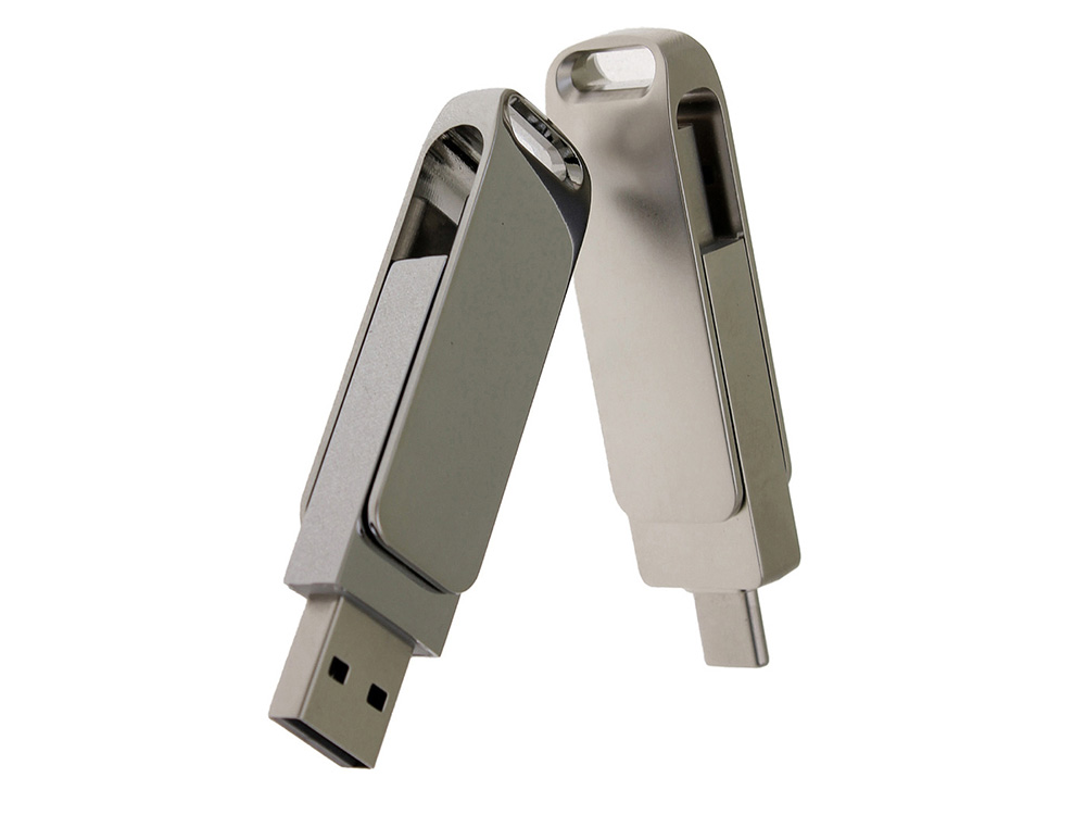 USB 2.0- флешка на 16 Гб с поворотным механизмом и дополнительным разъемом Type-C — изображение 4